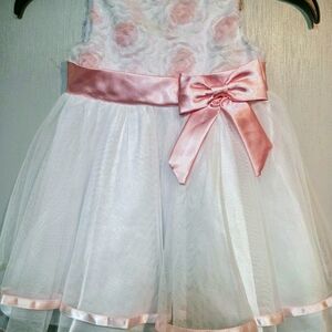 Rare Editions Pink and White Infant Dress with Satin Bow